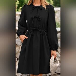 BTFBM Black Puff Long-Sleeve Tie-Front Women’s Dress S